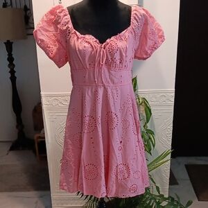 Elegant Pink Eyelet Mini Dress